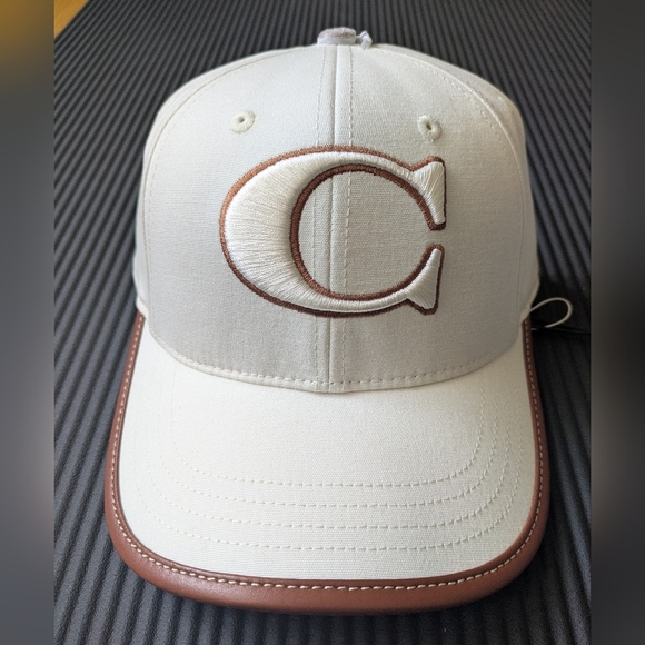 Coach White Brown Baseball Cotton Cap Hat Size M/L New! - Picture 2 of 5